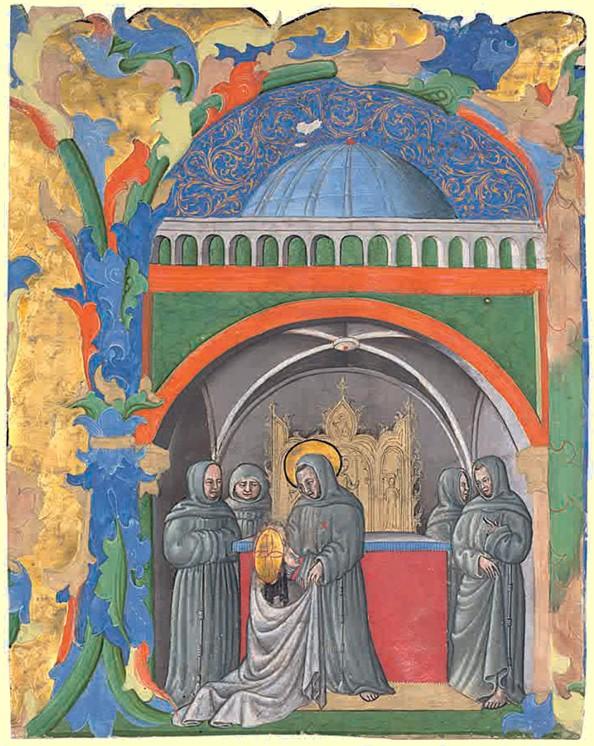 Saint francis receives clare of assisi into the order of the minorites
