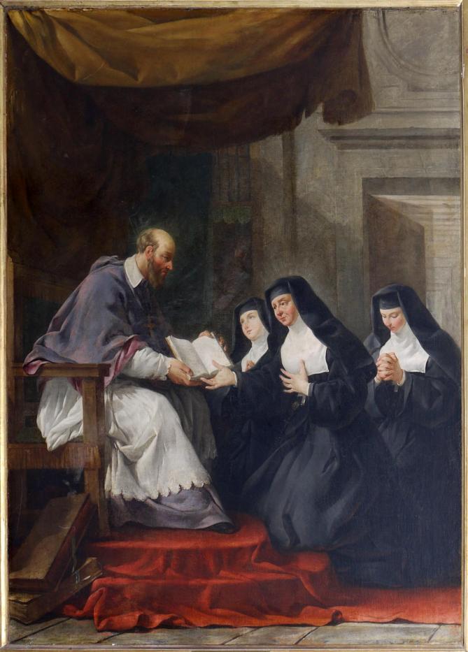 Saint francois de sales donnant a sainte jeanne de chantal la regle de l ordre de la visitation noel halle